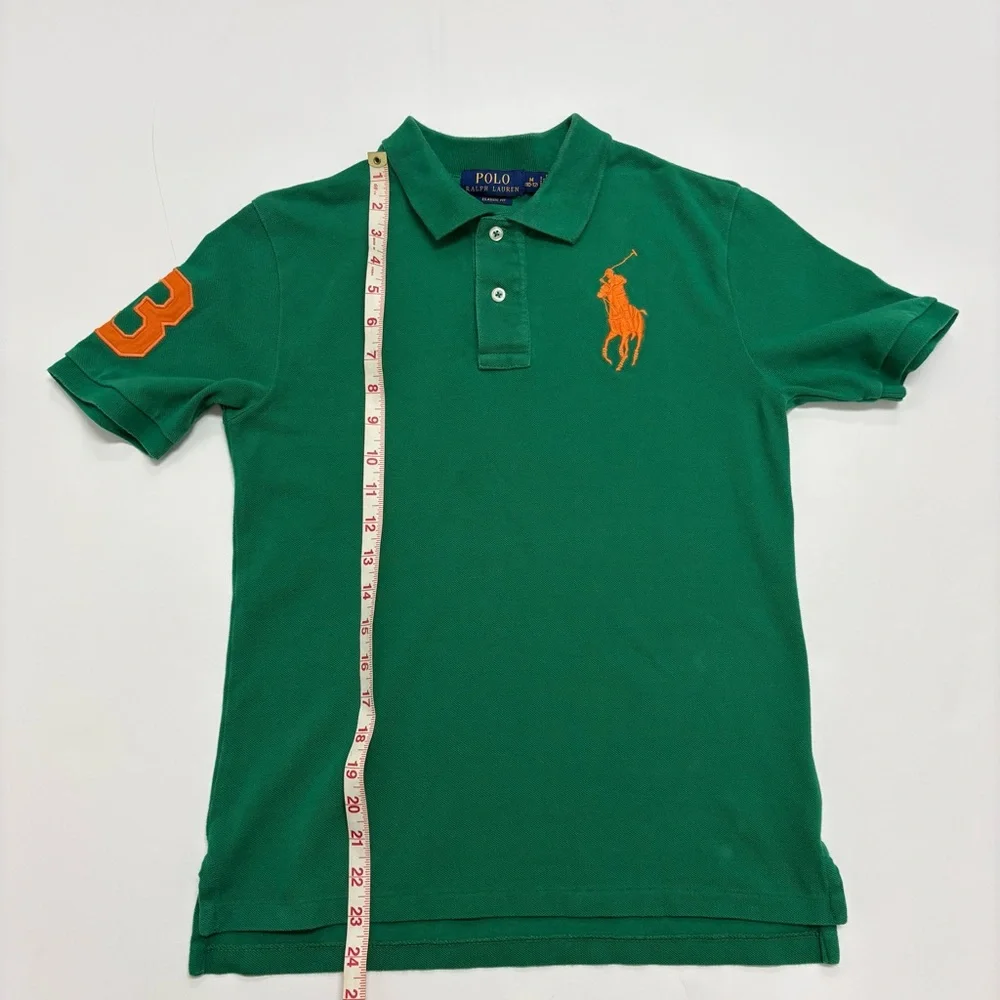 Ralph Lauren Green Polo with Orange Pony and Sleeve Number